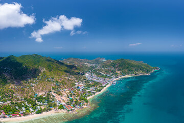 Obraz premium View of Koh Tao Thailand with copy space and no people South East Asia Drone Aerial UAV