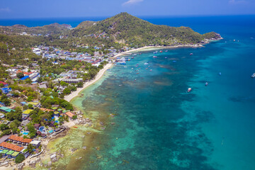 Obraz premium View of Koh Tao Thailand with copy space and no people South East Asia Drone Aerial UAV