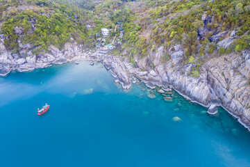Koh Tao Thailand Ko Tao Thai beach sea ocean drone aerial uav altitude high view perspective no...