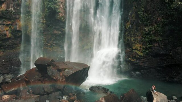 Upper Nauyaca Waterfalls In Costa Rica At Daytime - drone shot