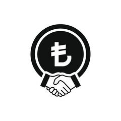 Obraz premium Money agreement, financial deal, Turkish lira currency with handshake icon concept isolated on white background. Vector illustration