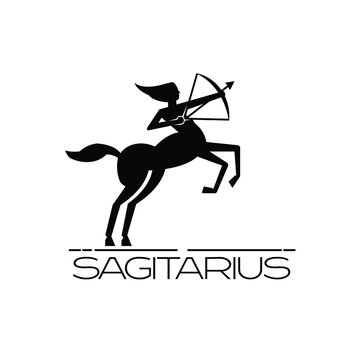 Man half horse silhouette centaur knight myth sagittarius zodiac horoscope in vintage retro classic archery club logo design vector
