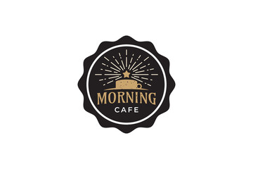 Morning Cafe logo vector graphics with a cup of coffee and rising star for any business, especially for cafe, coffee shop, restaurant, etc.