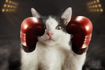 White cat fighting box fight gloves box ring