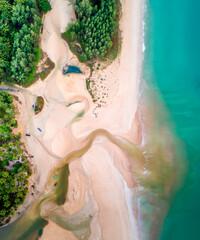 Natural Waterway and jungle mangroves blue and green water uav drone aerial high birds eye view top down no people