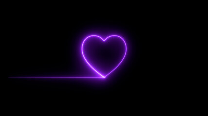 Colorful abstract heart line neon blazing symbol sign on black background. Heart beat neon line glowing moving motion. 