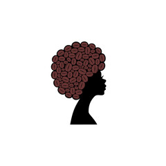 Vector of Beautiful African Woman with a Curly Hair from Coffee Bean Logo Design
