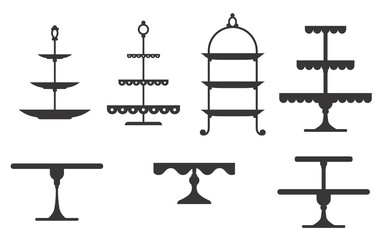 Set of cake stands in flat icon style. Empty trays for fruit and desserts. Vector illustration.
