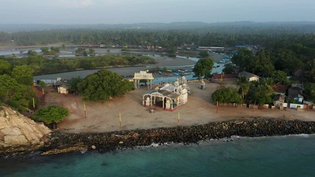 Colorful Hindu temple on tropical shore of Sri Lanka, Muthumariamman