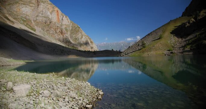 Lake in the mountains of Uzbekistan. Early morning view. Central Asia Tian Shan mountains, Lake Badak. 25 of 27
