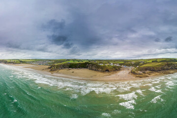 Little Haven, Pembrokeshire, Wales drone aerial landscape photo with copy space green and blue