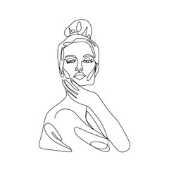 One line woman portrait in contemporary abstract style.