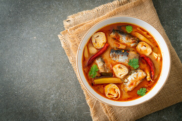 Tom Yum canned mackerel in spicy soup - obrazy, fototapety, plakaty