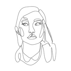 One line woman portrait in contemporary abstract style.