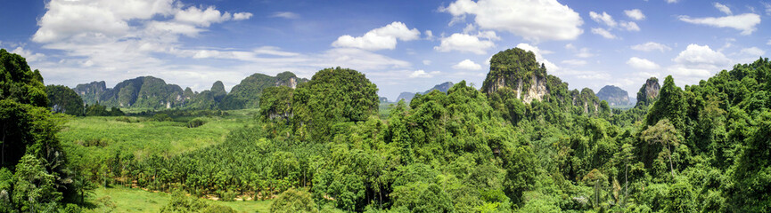 Krabi Town Thailand drone aerial ariel view of Pak Nam Krabi and Andaman Sea Panoramic Panorama Copy Space No People Mountains Limestone
