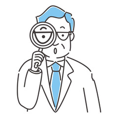 線画人物アイコン　中年ビジネスマン　注目