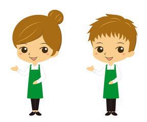 案内をするレストラン、カフェ店員