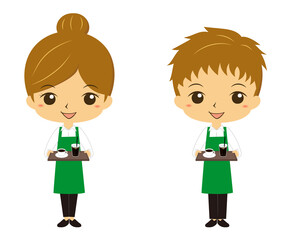 商品を出すレストラン、カフェスタッフ