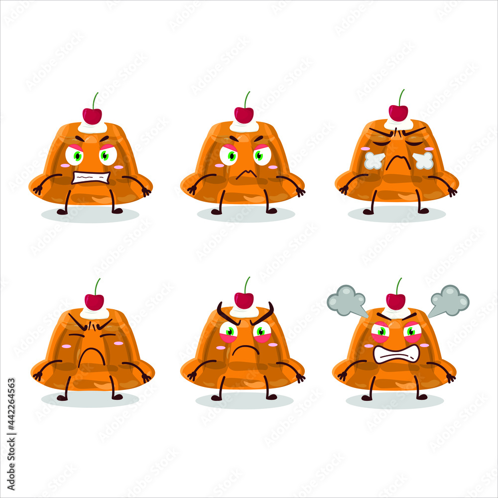 Poster Orange pudding with cerry cartoon character with various angry expressions. Vector illustration