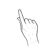 Index finger pointing on something. Tap, swipe or slide finger gestures for devices with touchscreens. Sketch vector illustration isolated in white background