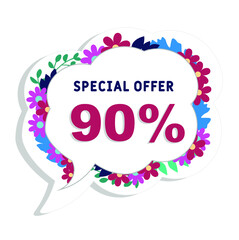 sale background with 90% discount.   Discount offer price tag. Special sale with flowers and leaves . Set of sale banners. Isolated Background. Banner, flyer, invitation, poster, brochu