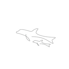 Dolphins animal line drawing vector illustration