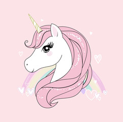 Cute trendy card with jar and unicorn head. Pastel soft colors. Vector. - obrazy, fototapety, plakaty