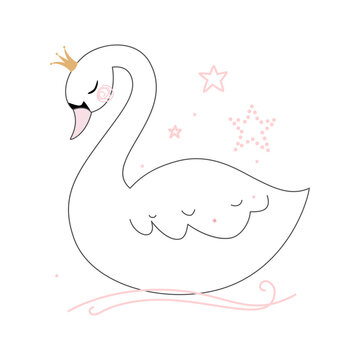 recommend clip art: Cute little swan princess on white background. Vector.