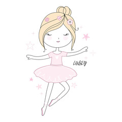 Cute little dancing girl. Trendy style, modern pastel colors. Vector.