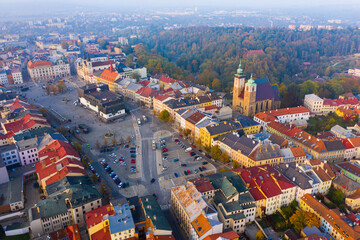 Flight over the city Jihlava. Czech Republic