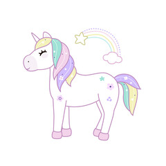 Collection with rainbow unicorns. Pastel soft colors. Vector.