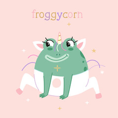 Stylized flat style froggycorn. Modern pastel palette. Cute girly art. Vector.