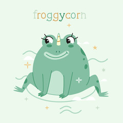 Stylized flat style froggycorn. Modern pastel palette. Cute girly art. Vector.