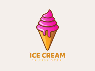 Cone Ice Cream Logo Design, Fresh Ice Cream Cone Isolated On White Background, Modern vector