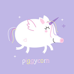 Stylized flat style piggycorn. Modern pastel palette. Cute girly art. Vector.