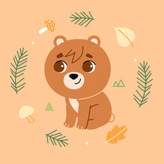 Background with cute little bear. Soft pastel colors. Vector.