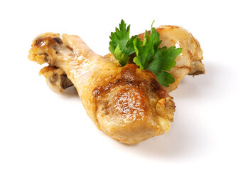 grilled chicken and bbq with parsley leaf on white plate