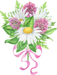 Watercolor wildflowers bouquets. Summer flower arrangement
