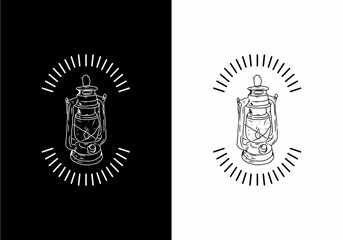 Black and white line art of lantern badge