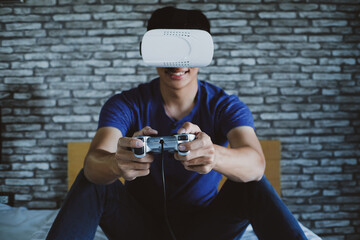man wearing virtual reality.  Future technology concept