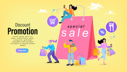 Fototapeta premium Many people use online shopping services. Smartphone marketing and e-commerce. Vector illustration.