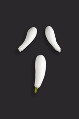 Creative Halloween composition with fresh white pumpkins. Minimal holiday concept. Flat lay.