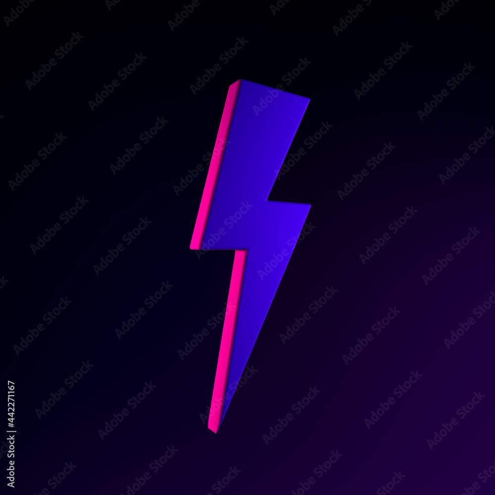 Aufkleber neon lightning icon. 3d rendering ui ux interface element. dark glowing symbol.