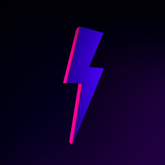 Neon lightning icon. 3d rendering ui ux interface element. Dark glowing symbol.