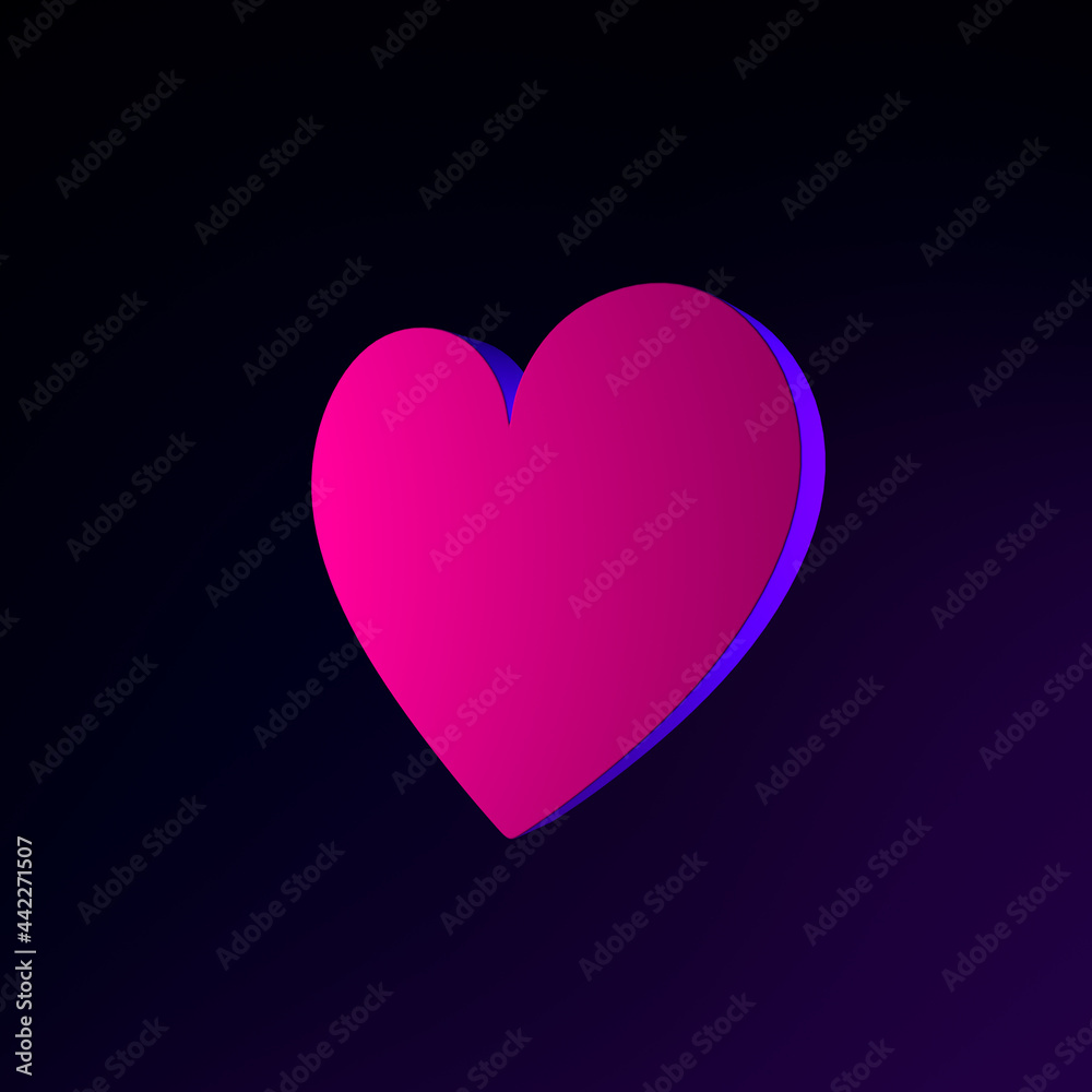 Poster neon flat heart icon. 3d rendering ui ux interface element. dark glowing symbol.