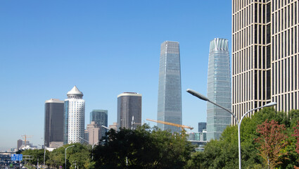 Fototapeta na wymiar Overlooking the commercial buildings in Beijing International Trade Area