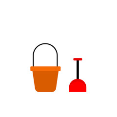 flat design bucket and shovel icon   illustration