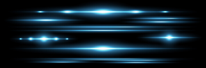 Red horizontal lens flares pack. Laser beams, horizontal light rays.Beautiful light flares. Glowing streaks on dark background.