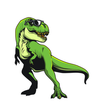 illustration of tiranno saurus rex wearing sun glasess vector design good for tshirt design and merchandise