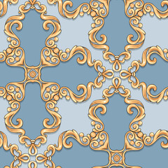 Abstract seamless pattern, vintage gold background, swirl pattern